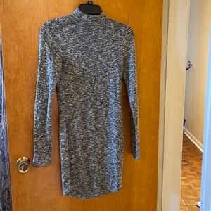 Gray long sleeve high neck sweater dress